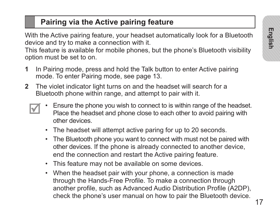 Pairing via the active pairing feature | Samsung BHS3000 User Manual | Page 19 / 97