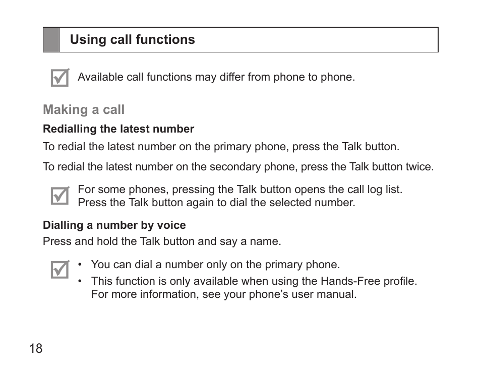 Using call functions | Samsung BHS3000 User Manual | Page 20 / 97