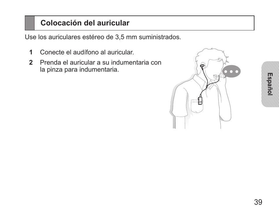 Colocación del auricular | Samsung BHS3000 User Manual | Page 41 / 97