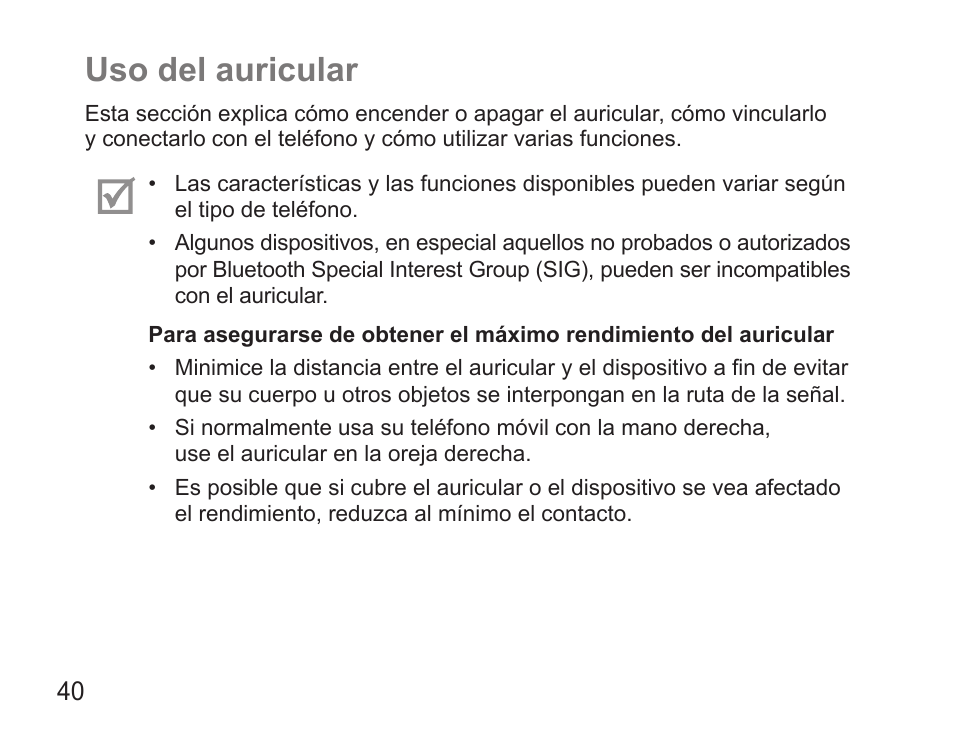 Uso del auricular | Samsung BHS3000 User Manual | Page 42 / 97