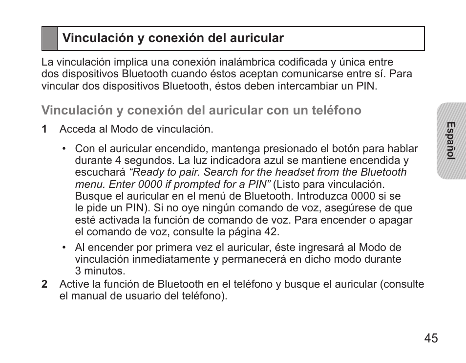 Vinculación y conexión del auricular | Samsung BHS3000 User Manual | Page 47 / 97