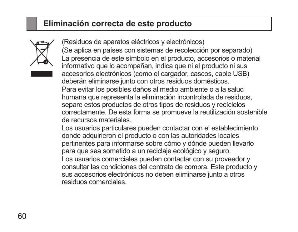 Eliminación correcta de este producto | Samsung BHS3000 User Manual | Page 62 / 97