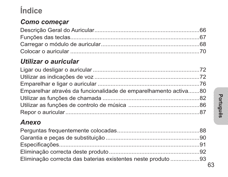 Índice | Samsung BHS3000 User Manual | Page 65 / 97
