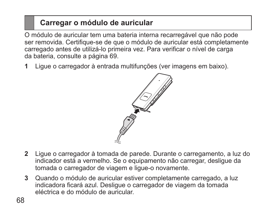 Carregar o módulo de auricular | Samsung BHS3000 User Manual | Page 70 / 97