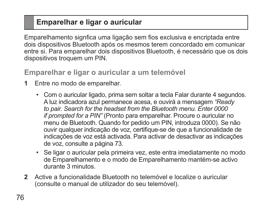 Emparelhar e ligar o auricular | Samsung BHS3000 User Manual | Page 78 / 97