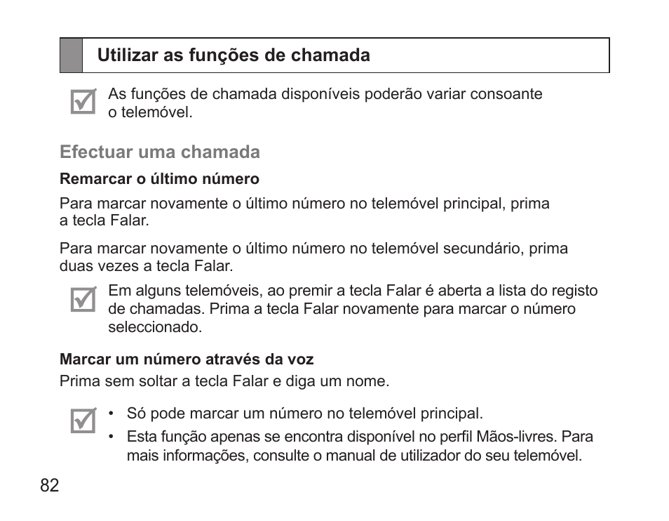 Utilizar as funções de chamada | Samsung BHS3000 User Manual | Page 84 / 97