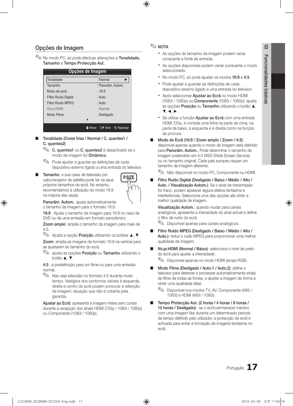 Opções de imagem | Samsung UE32C4000PW User Manual | Page 149 / 265