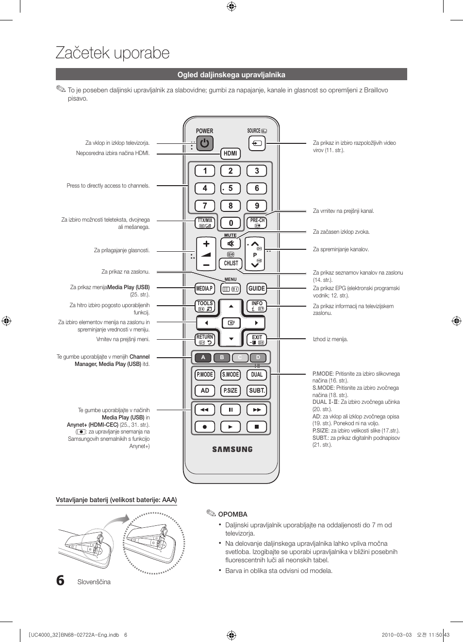 Začetek uporabe | Samsung UE32C4000PW User Manual | Page 182 / 265