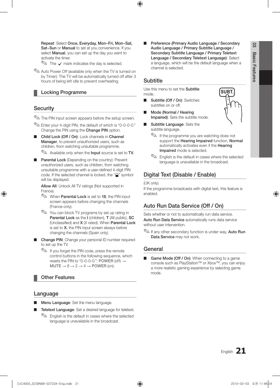 Samsung UE32C4000PW User Manual | Page 21 / 265