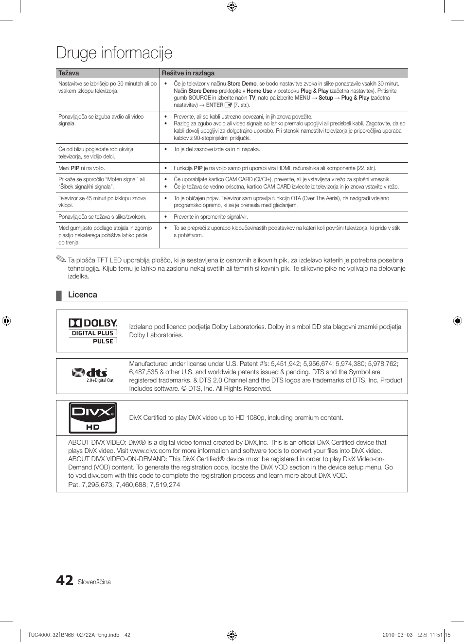Druge informacije | Samsung UE32C4000PW User Manual | Page 218 / 265