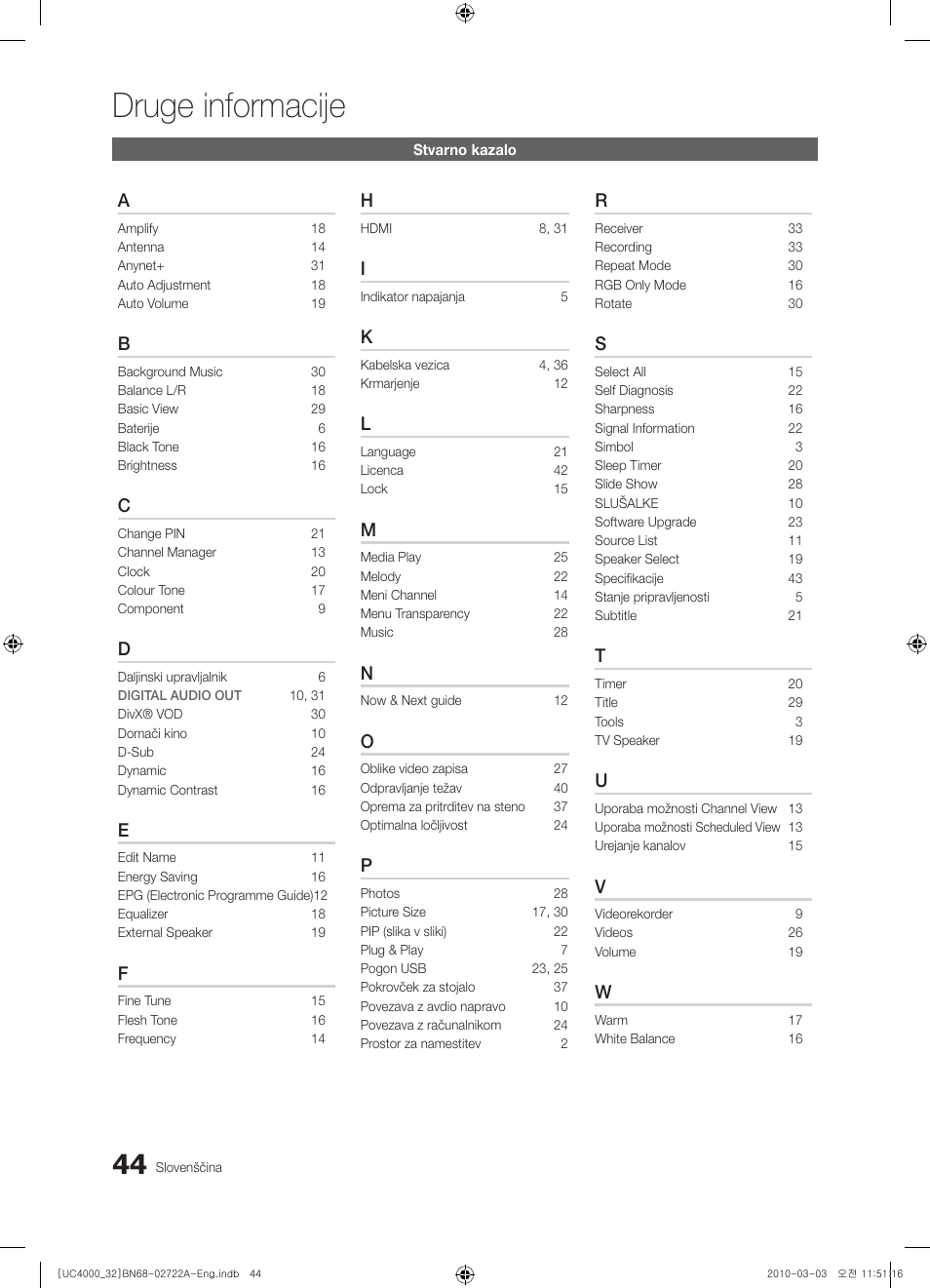 Druge informacije | Samsung UE32C4000PW User Manual | Page 220 / 265