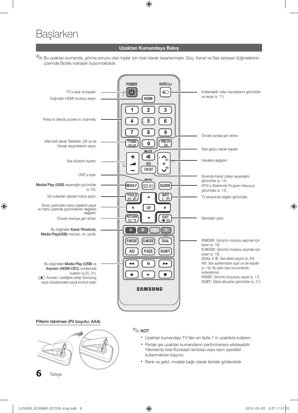 Başlarken | Samsung UE32C4000PW User Manual | Page 226 / 265
