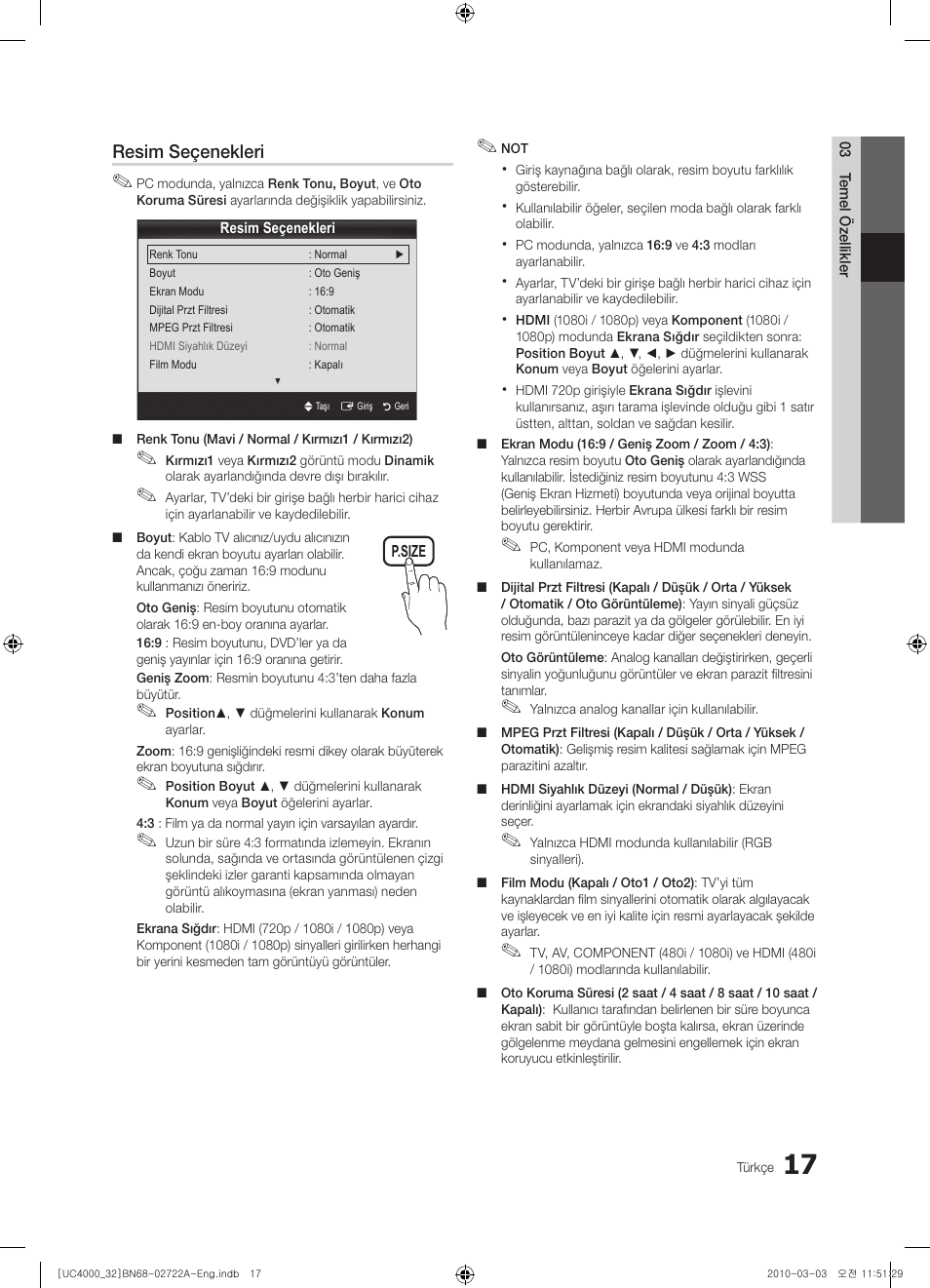 Resim seçenekleri | Samsung UE32C4000PW User Manual | Page 237 / 265