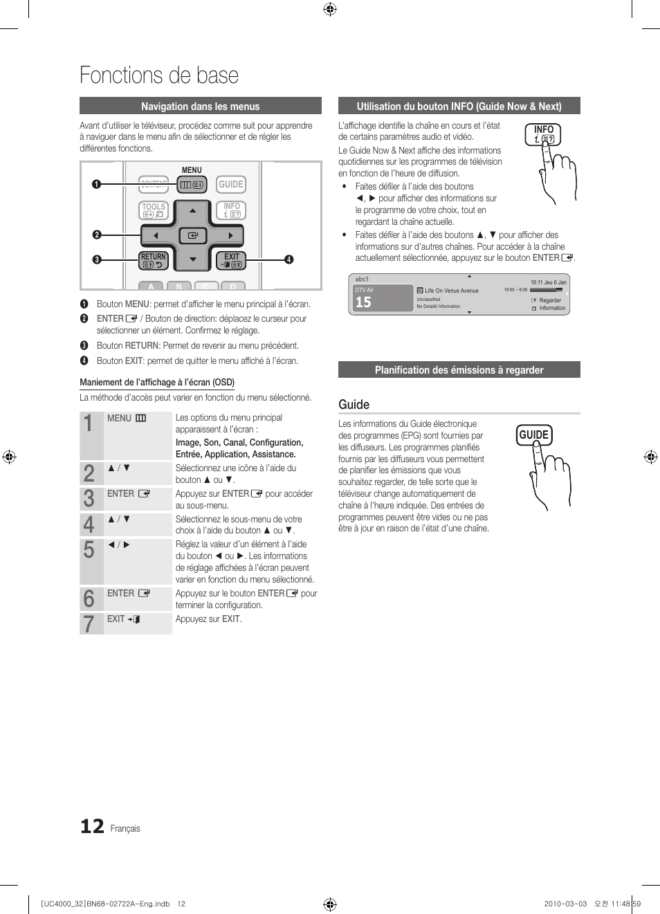 Fonctions de base, Guide | Samsung UE32C4000PW User Manual | Page 56 / 265