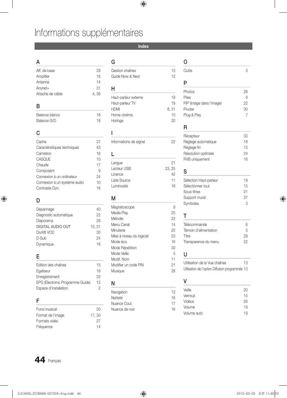 Informations supplémentaires | Samsung UE32C4000PW User Manual | Page 88 / 265