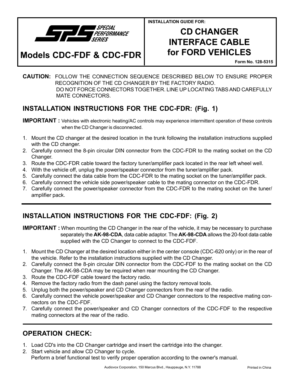 Audiovox CDC-FDF User Manual | 2 pages