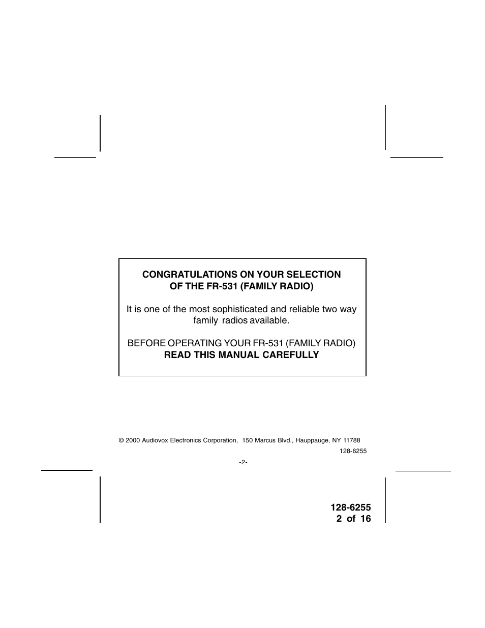 Audiovox FR-531 User Manual | Page 2 / 16