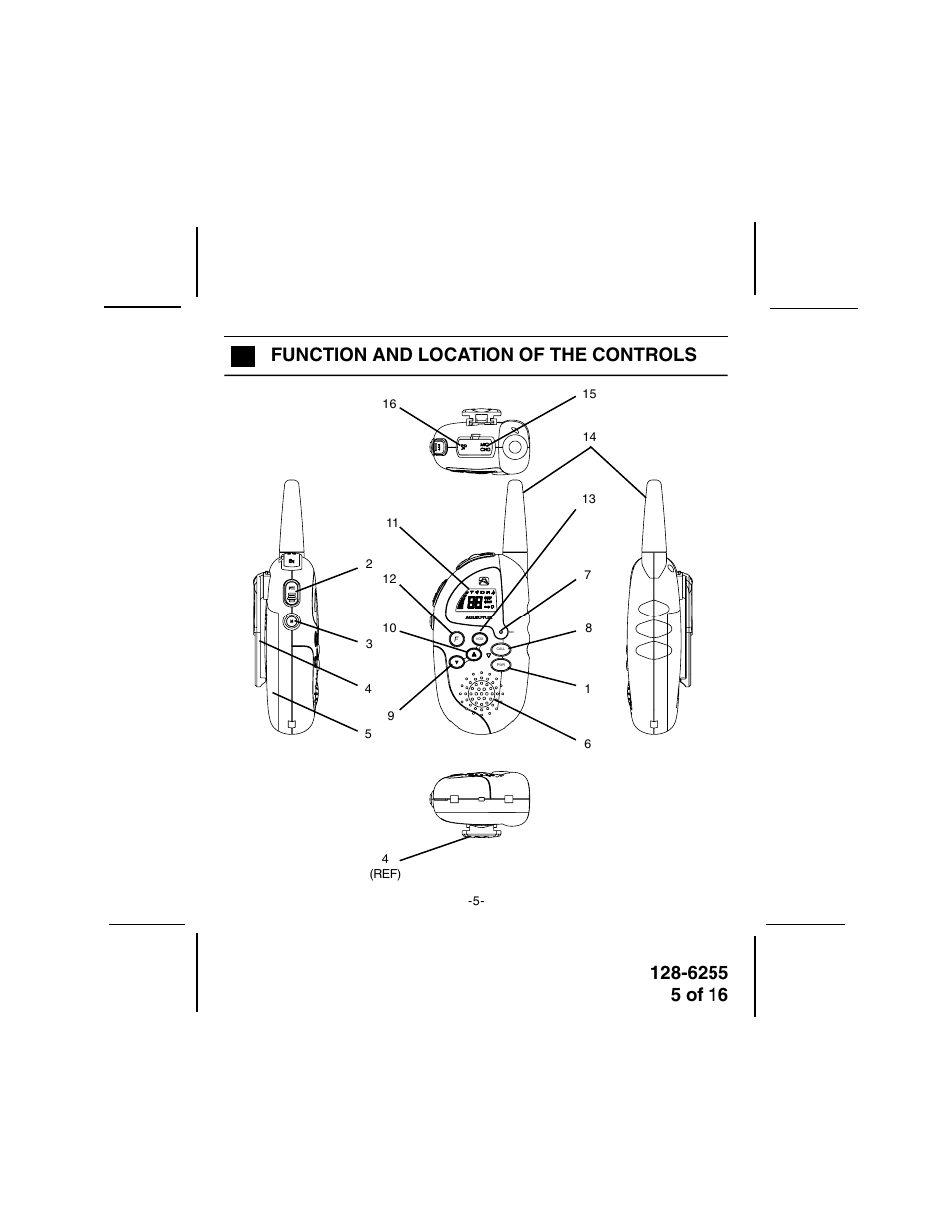 Function and location of the controls | Audiovox FR-531 User Manual | Page 5 / 16