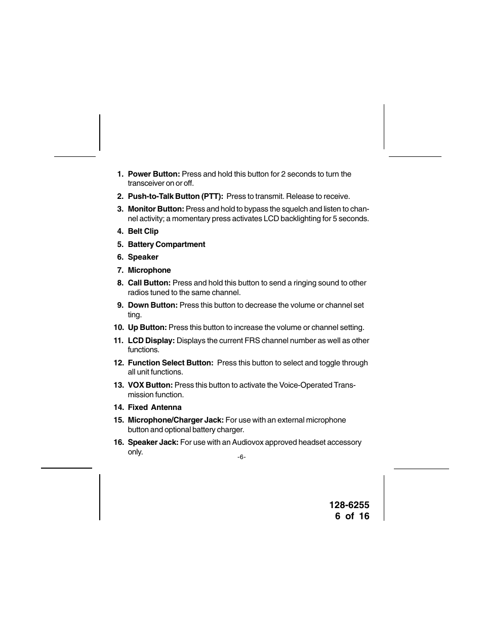 Audiovox FR-531 User Manual | Page 6 / 16