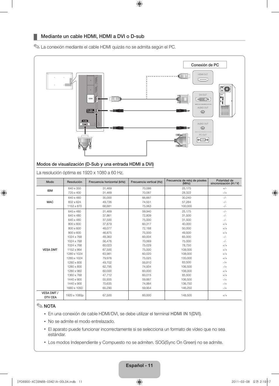 Mediante un cable hdmi, hdmi a dvi o d-sub | Samsung PS51D6900DS User Manual | Page 51 / 78