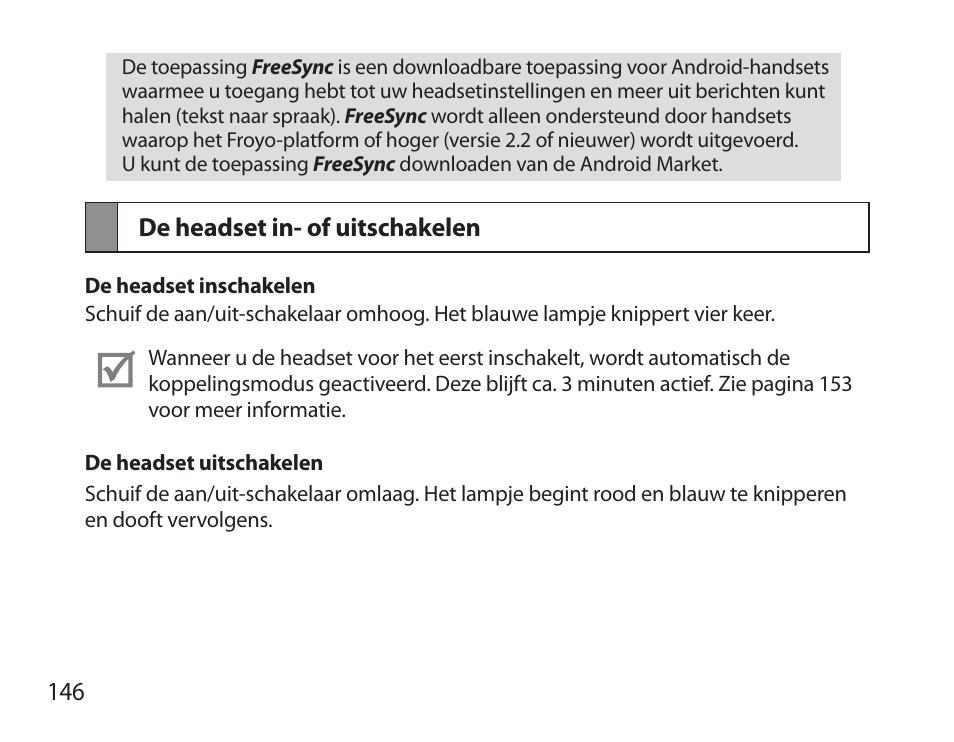 De headset in- of uitschakelen | Samsung HM3700 User Manual | Page 148 / 173