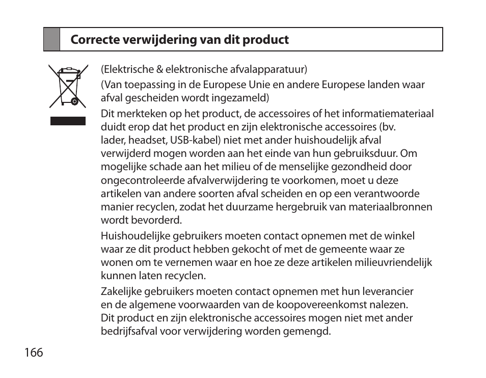 Correcte verwijdering van dit product | Samsung HM3700 User Manual | Page 168 / 173