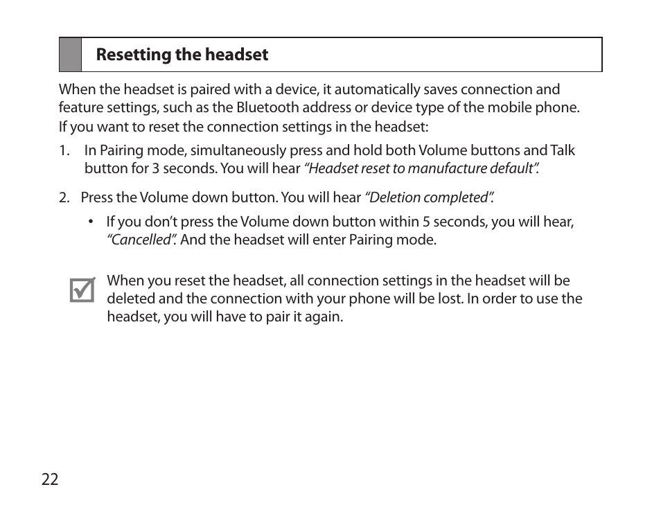 Resetting the headset | Samsung HM3700 User Manual | Page 24 / 173