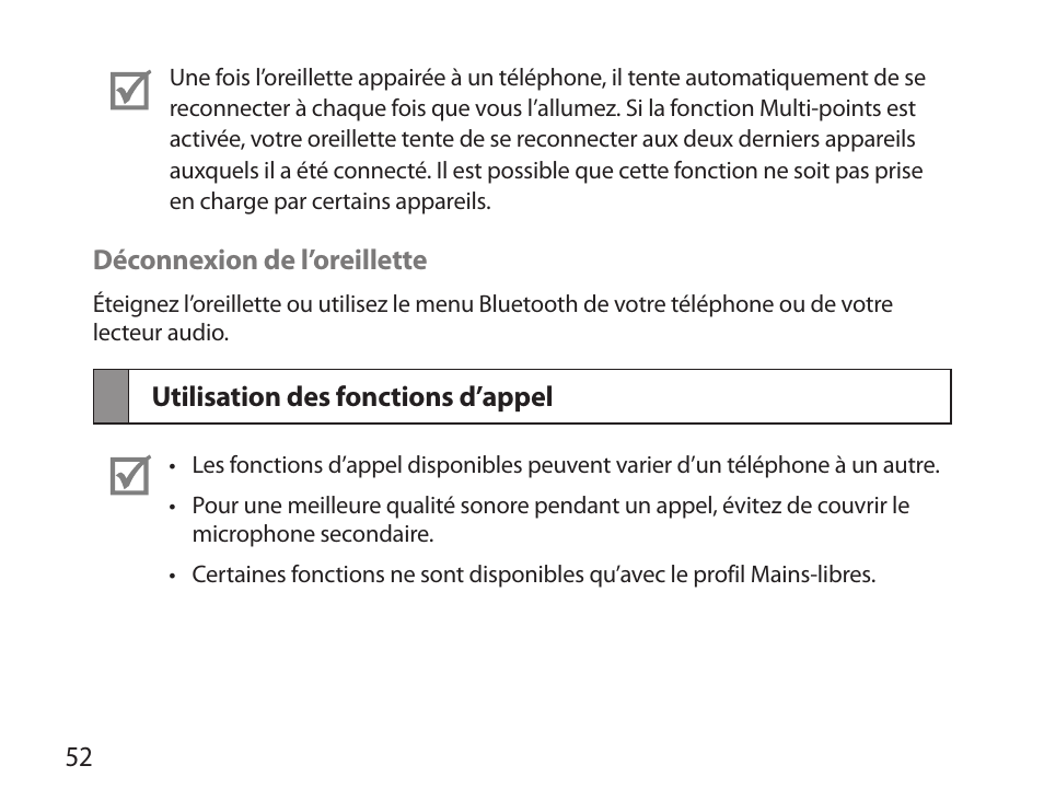 Utilisation des fonctions d’appel | Samsung HM3700 User Manual | Page 54 / 173