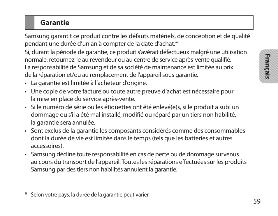 Garantie | Samsung HM3700 User Manual | Page 61 / 173