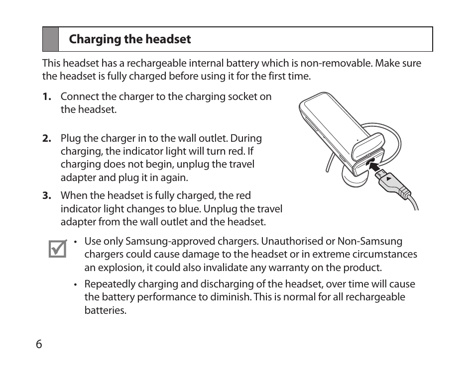 Charging the headset | Samsung HM3700 User Manual | Page 8 / 173