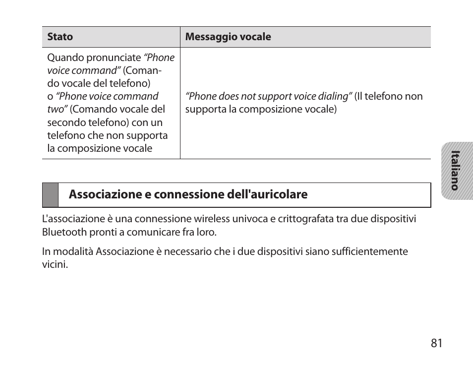 Associazione e connessione dell'auricolare | Samsung HM3700 User Manual | Page 83 / 173