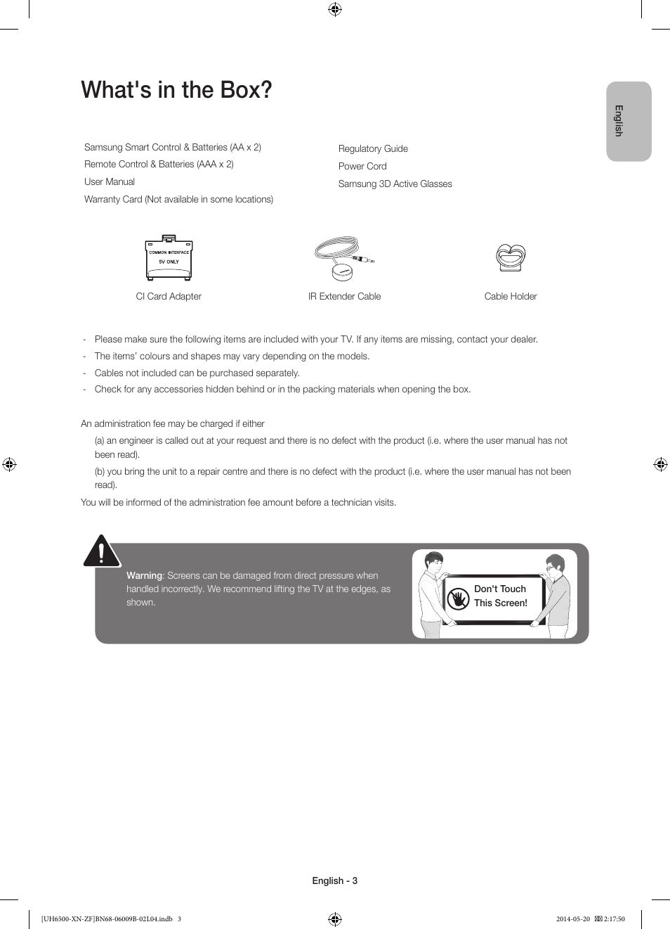 What's in the box | Samsung UE55H6650SL User Manual | Page 3 / 89