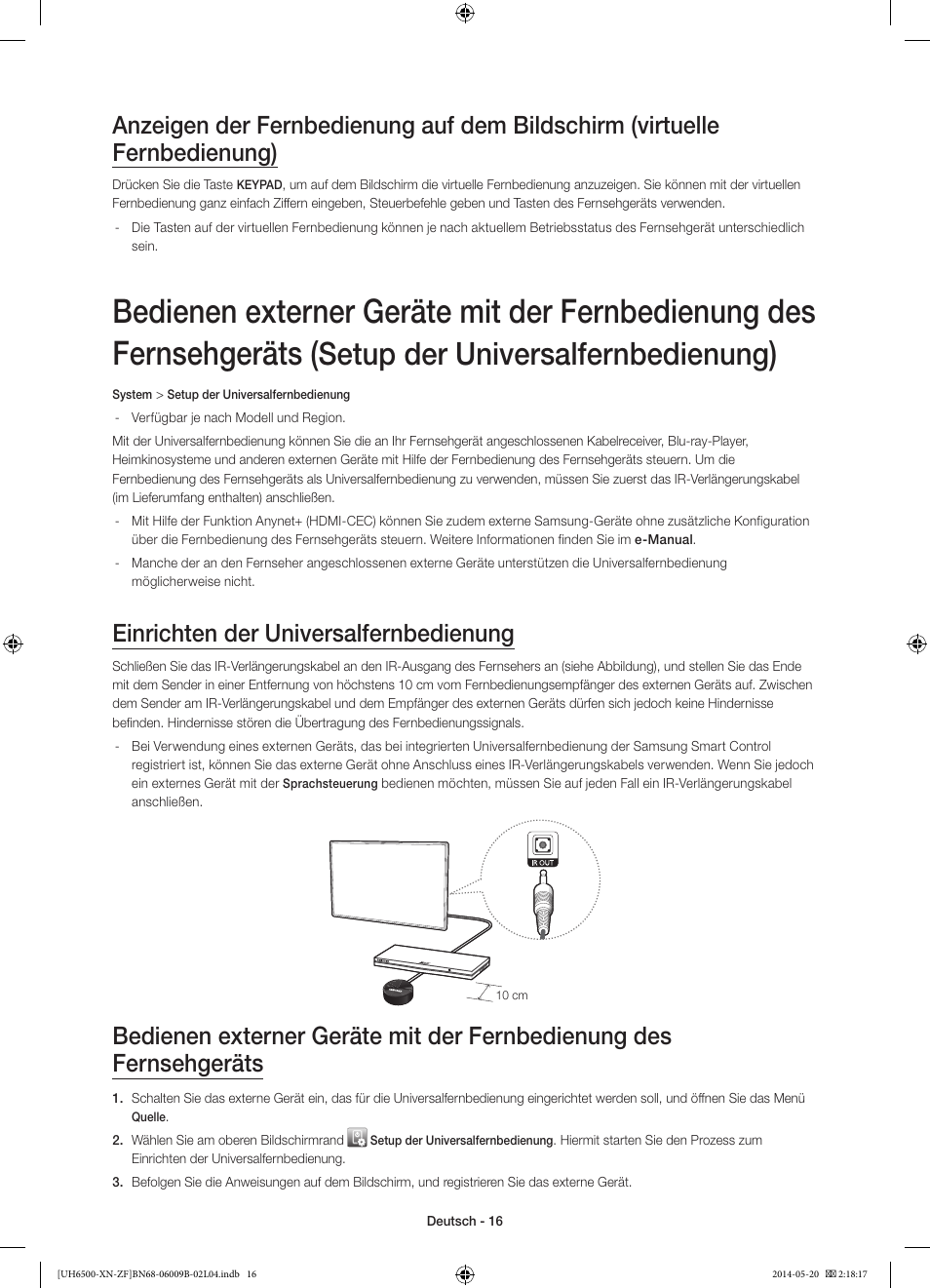 Setup der universalfernbedienung, Einrichten der universalfernbedienung | Samsung UE55H6650SL User Manual | Page 60 / 89