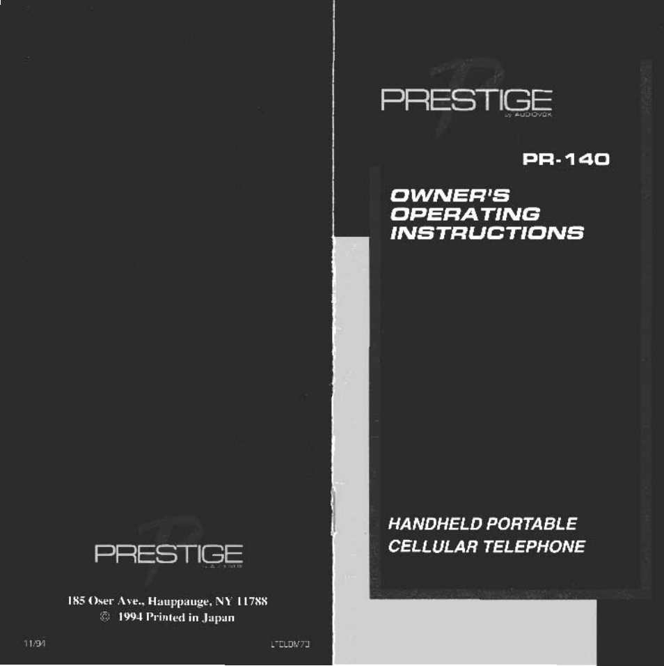 Audiovox Prestige PR-140 User Manual | 20 pages