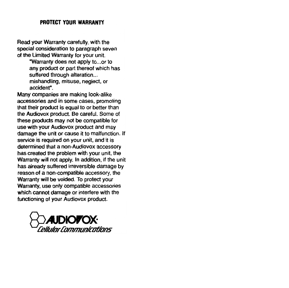 Protect your warranty, Cemorcommun/cat/ons | Audiovox Prestige PR-140 User Manual | Page 20 / 20