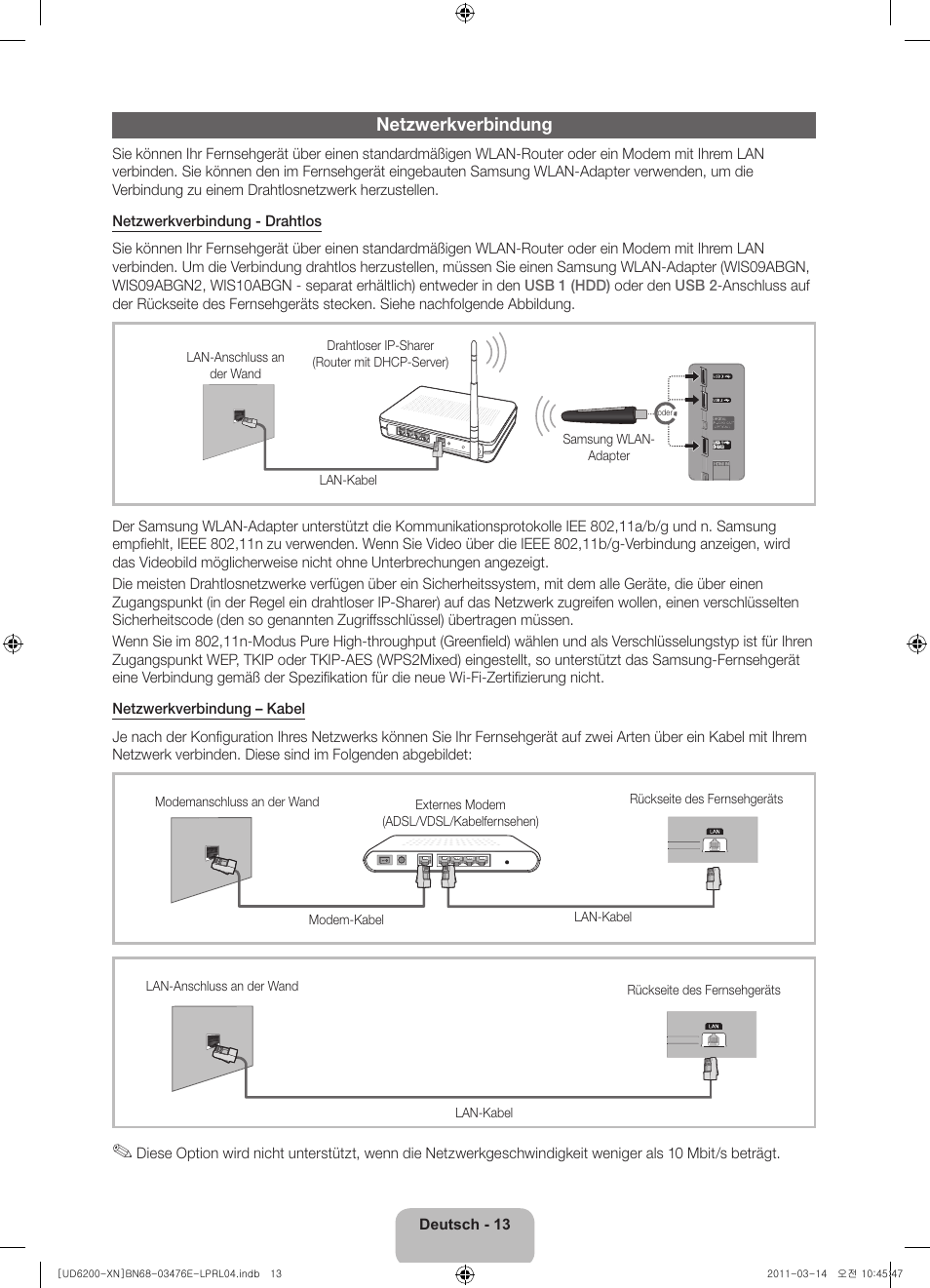 Netzwerkverbindung | Samsung UE40D6200TS User Manual | Page 57 / 86