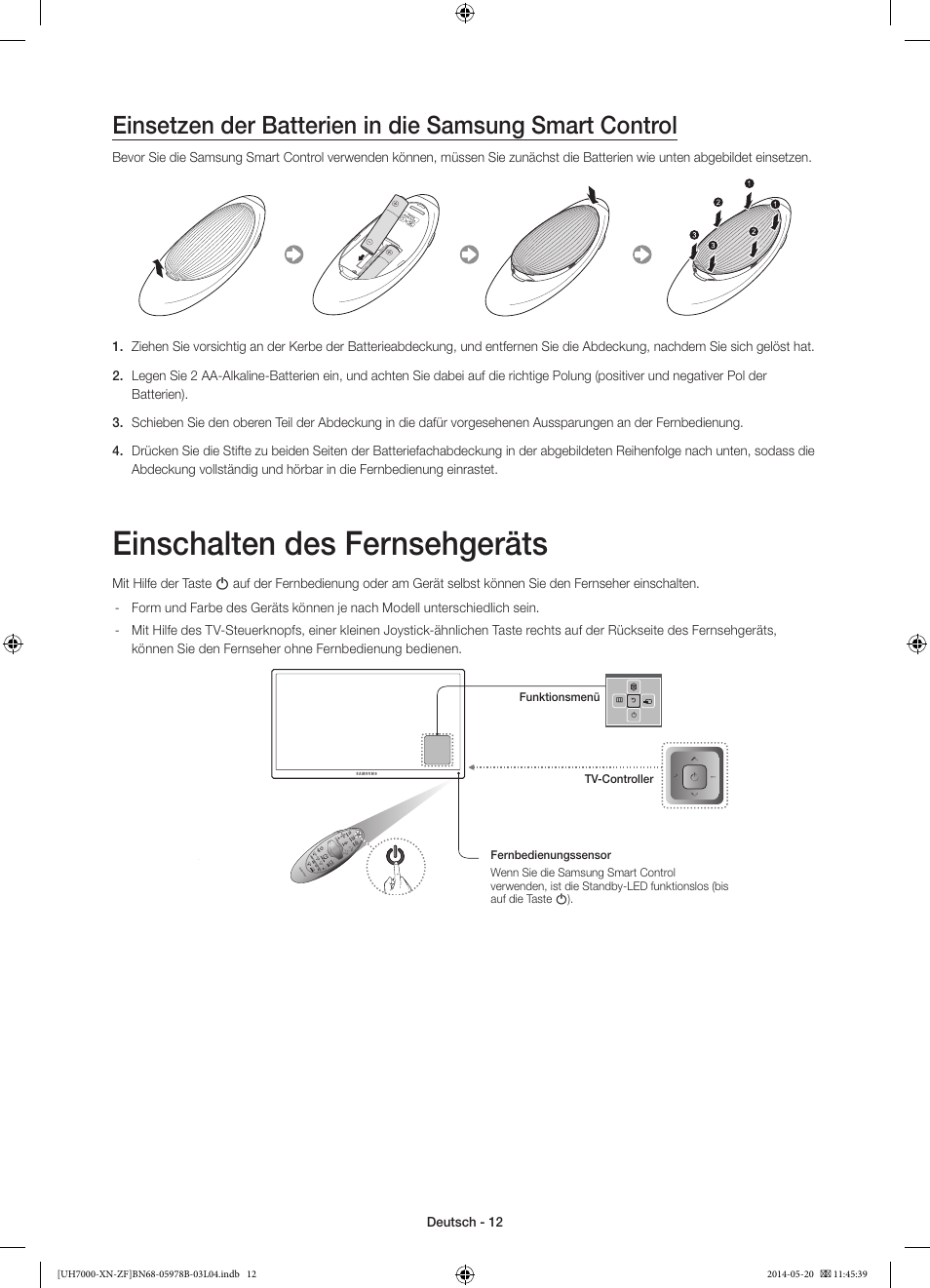 Einschalten des fernsehgeräts | Samsung UE60H7000SL User Manual | Page 56 / 89