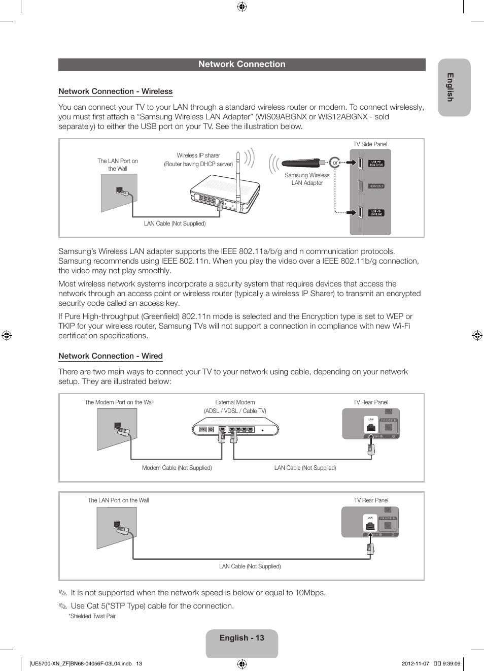 Network connection | Samsung UE32ES5700S User Manual | Page 13 / 90