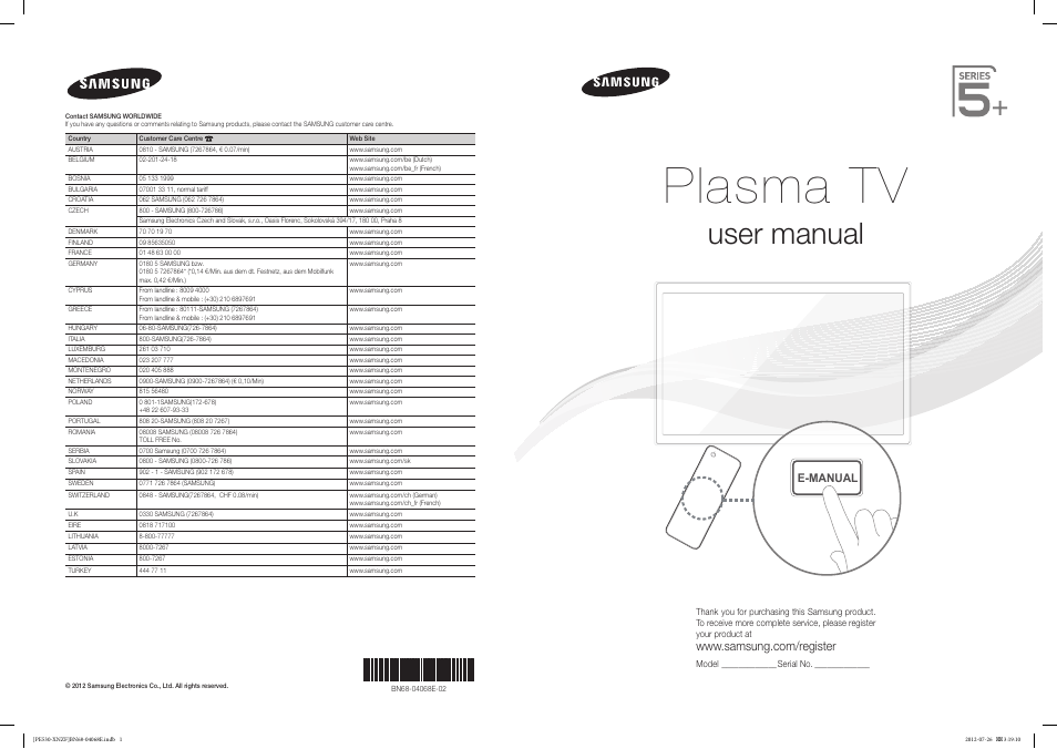 Samsung PS60E530A3W User Manual | 49 pages