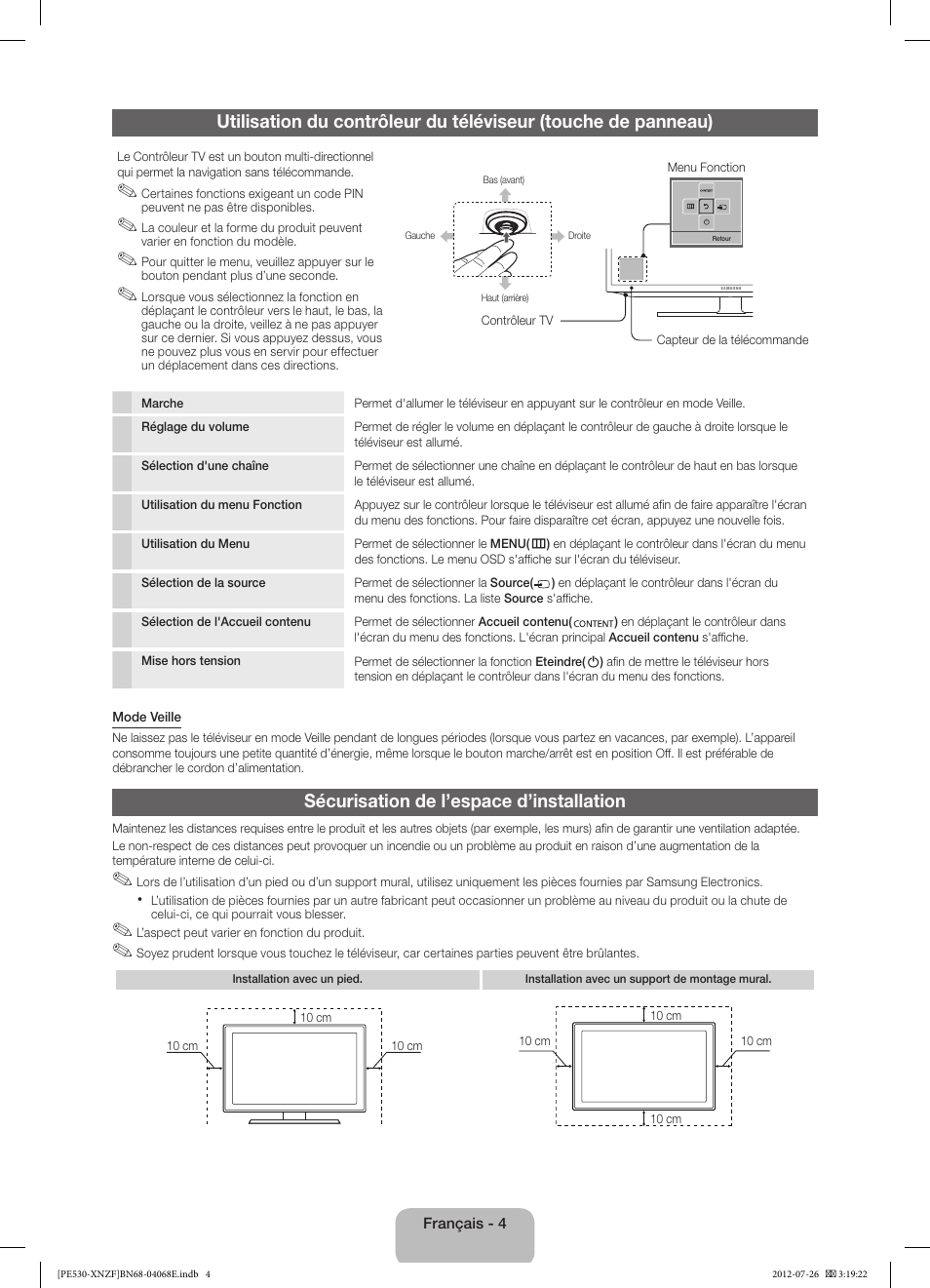 Sécurisation de l’espace d’installation | Samsung PS60E530A3W User Manual | Page 16 / 49