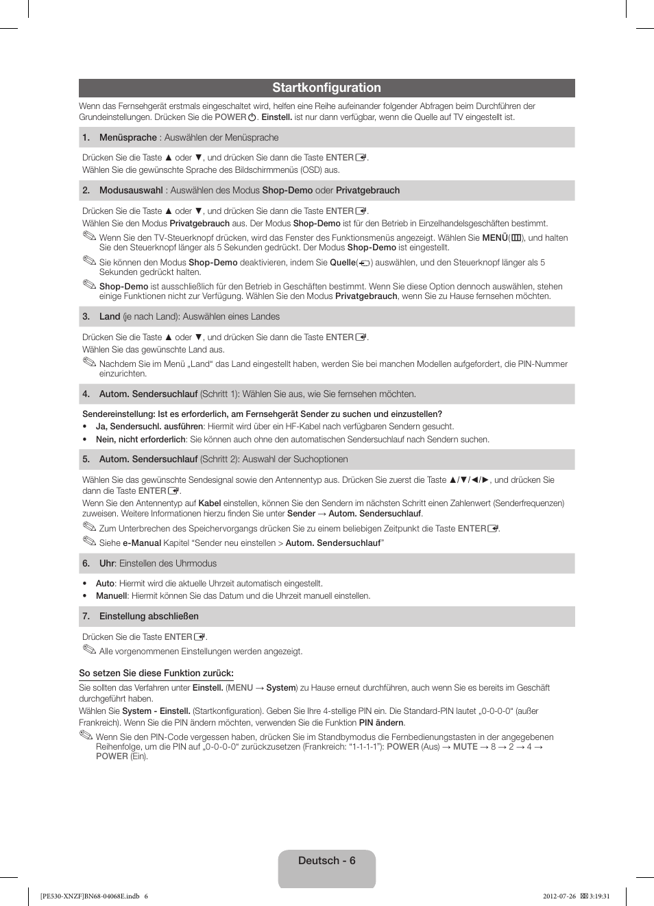 Startkonfiguration | Samsung PS60E530A3W User Manual | Page 30 / 49