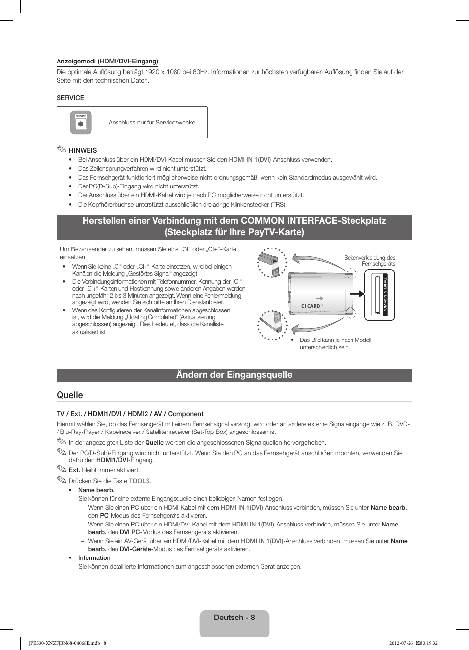 Ändern der eingangsquelle quelle | Samsung PS60E530A3W User Manual | Page 32 / 49