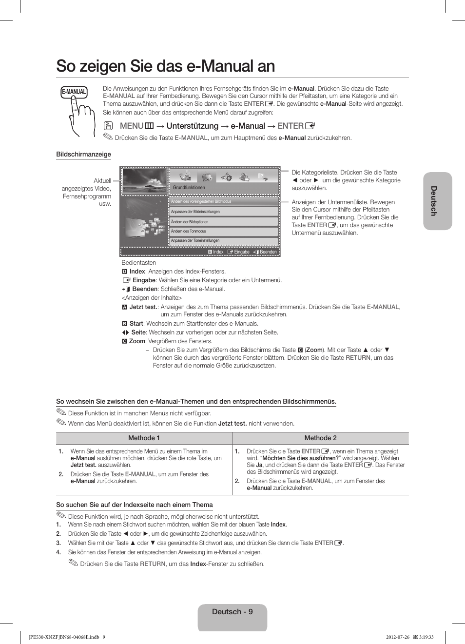 So zeigen sie das e-manual an | Samsung PS60E530A3W User Manual | Page 33 / 49