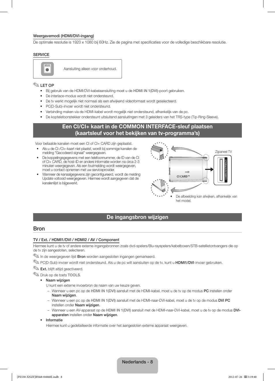 De ingangsbron wijzigen bron | Samsung PS60E530A3W User Manual | Page 44 / 49