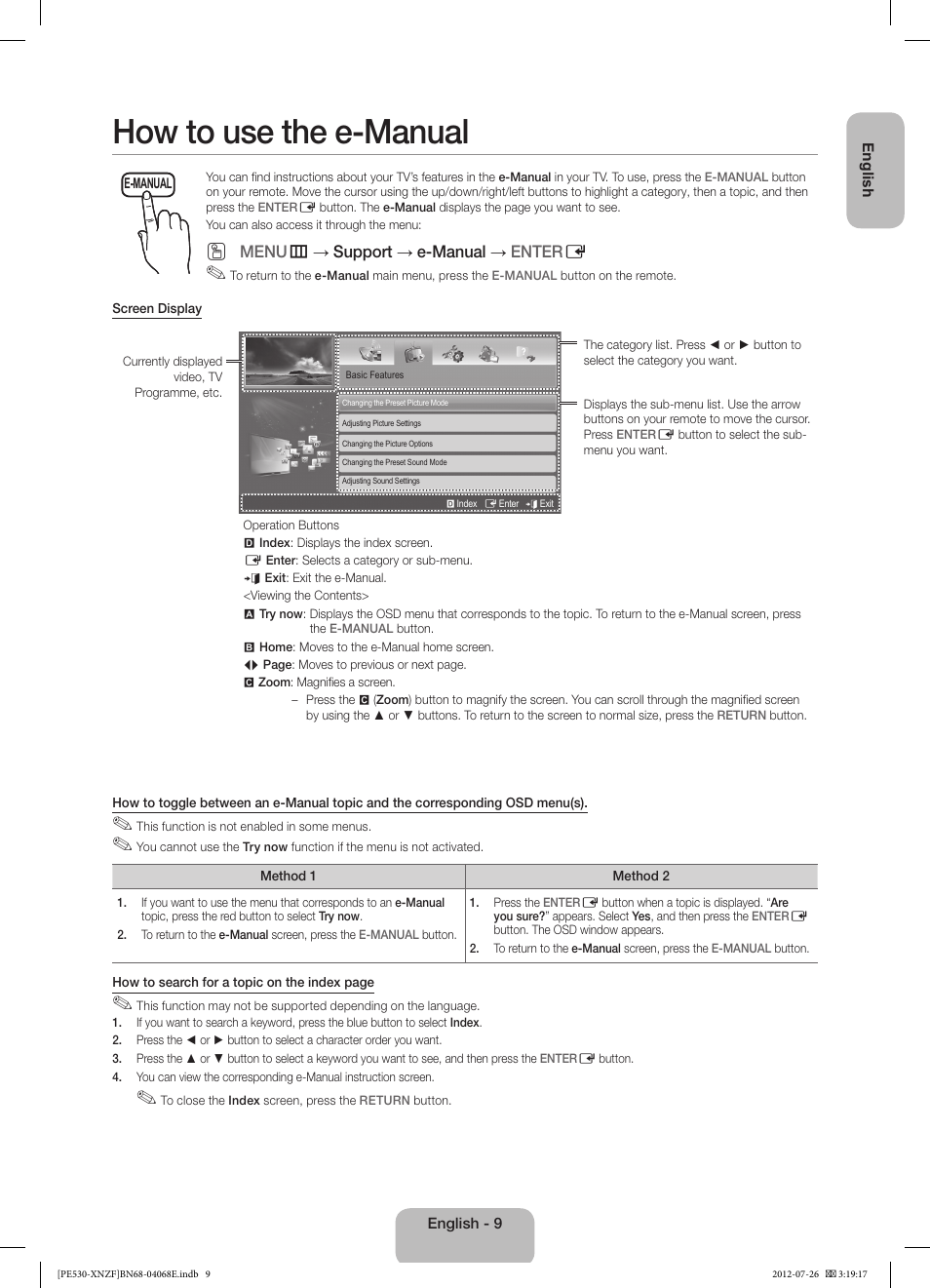How to use the e-manual | Samsung PS60E530A3W User Manual | Page 9 / 49