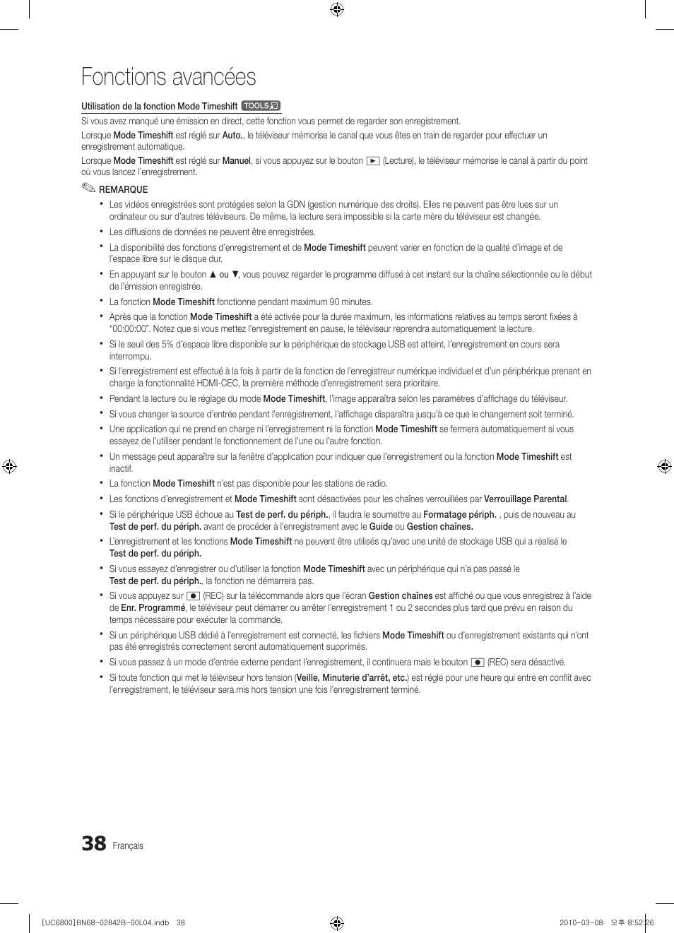 Fonctions avancées | Samsung UE46C6820US User Manual | Page 100 / 249