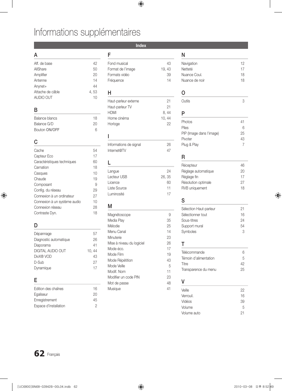 Informations supplémentaires | Samsung UE46C6820US User Manual | Page 124 / 249