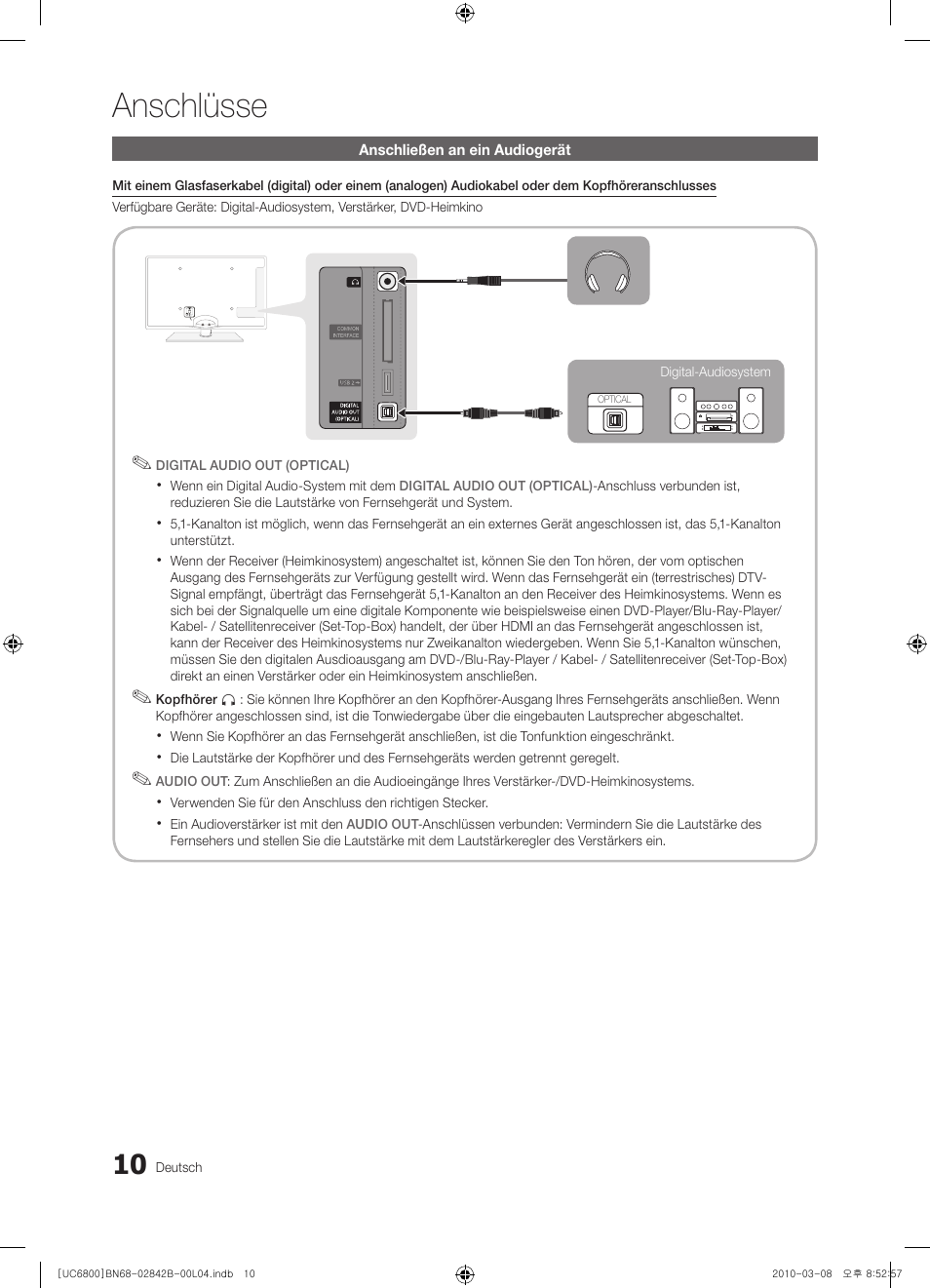 Anschlüsse | Samsung UE46C6820US User Manual | Page 134 / 249