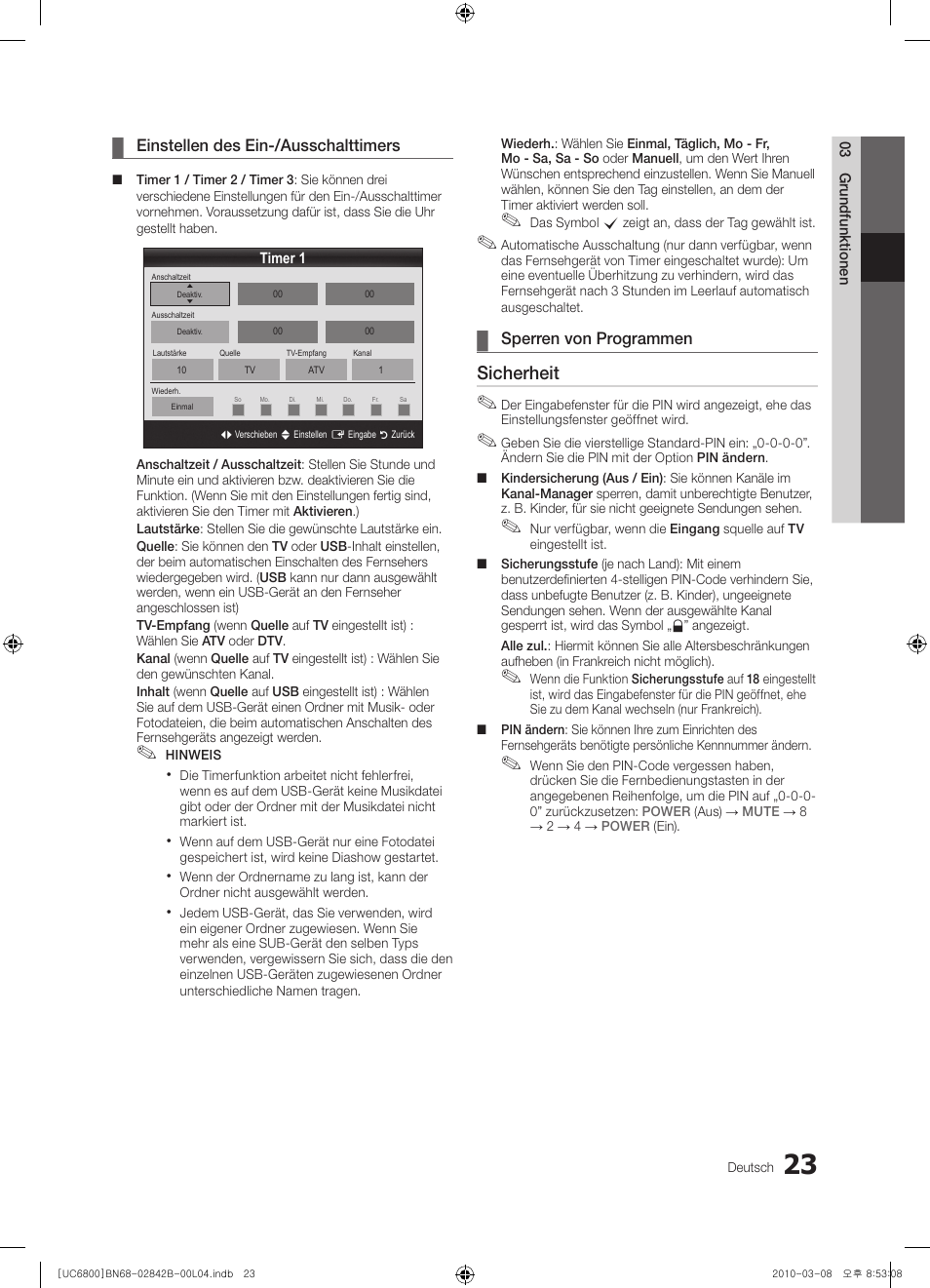 Sicherheit | Samsung UE46C6820US User Manual | Page 147 / 249