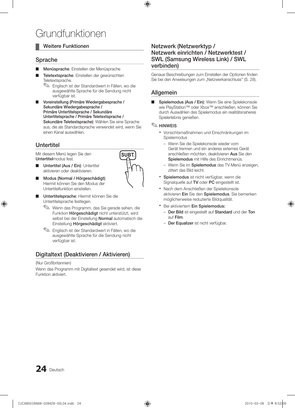 Grundfunktionen | Samsung UE46C6820US User Manual | Page 148 / 249